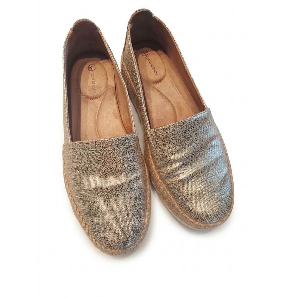Giani Bernini Womens Fairy Metallic Gold Espadrille Slip On Loafers Jute Trim 7